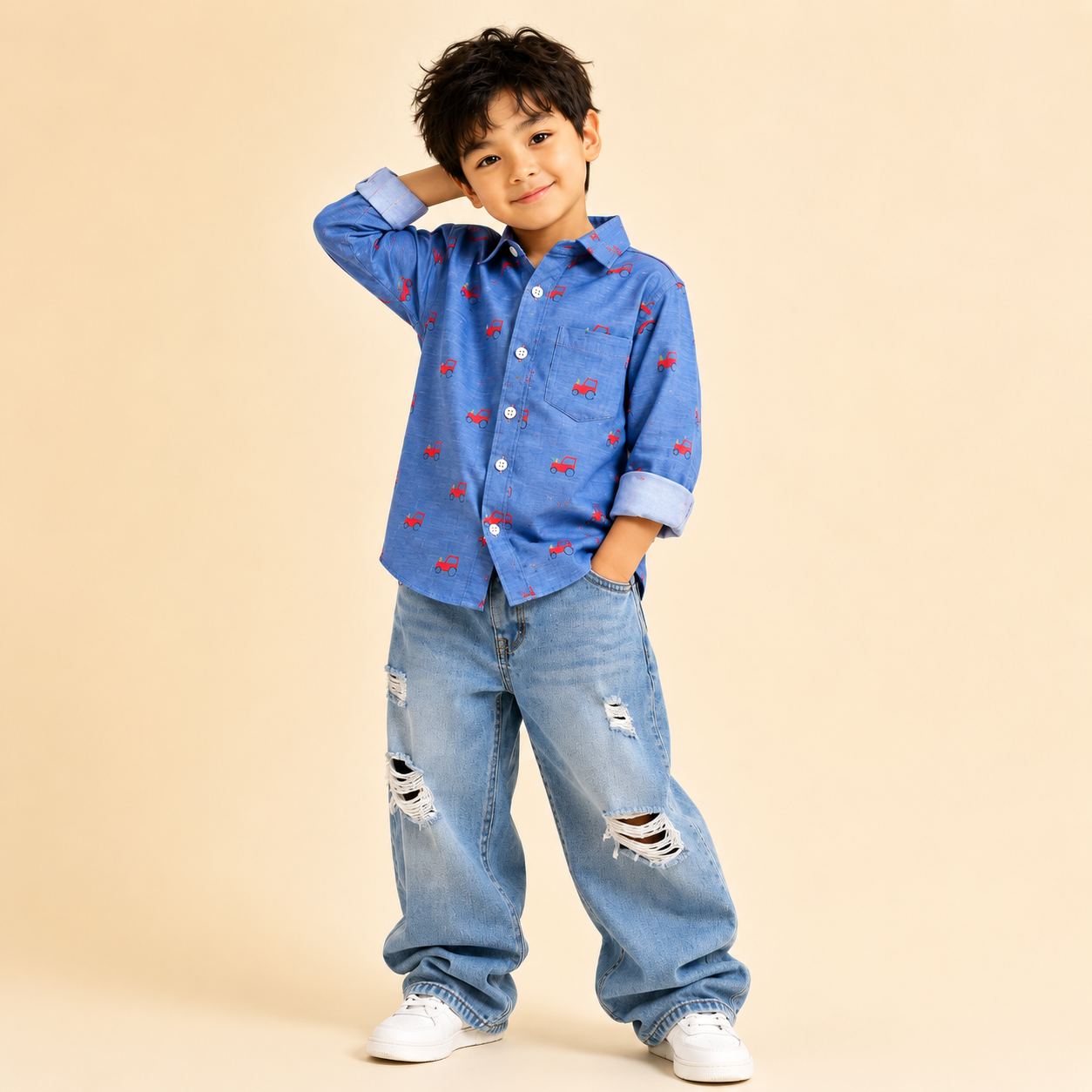 Little Wheels Printed Cotton Shirt for Baby Boys
