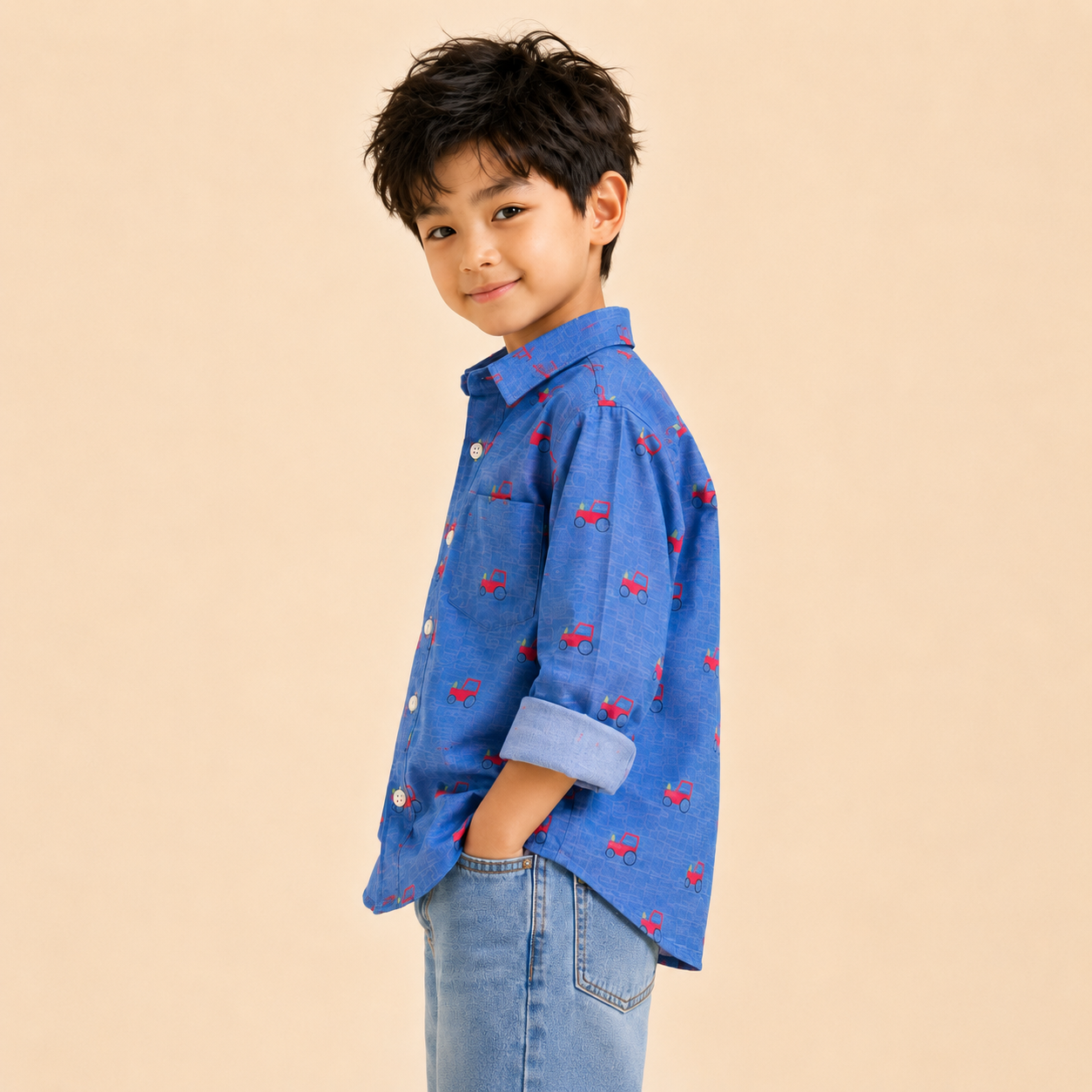 Little Wheels Printed Cotton Shirt for Baby Boys