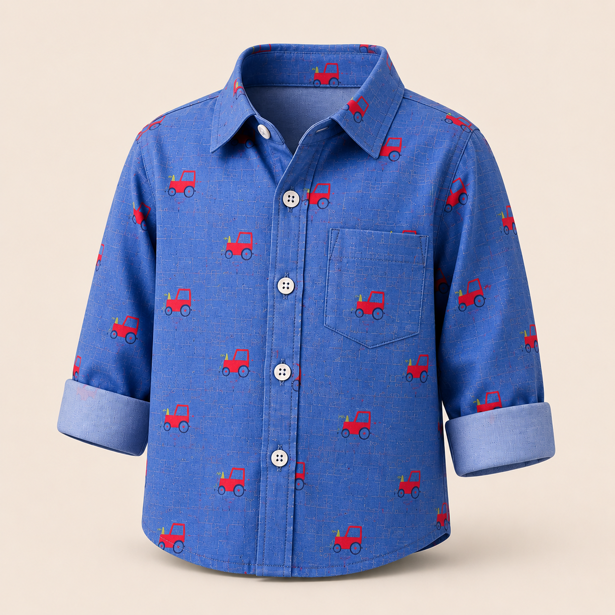 Little Wheels Printed Cotton Shirt for Baby Boys