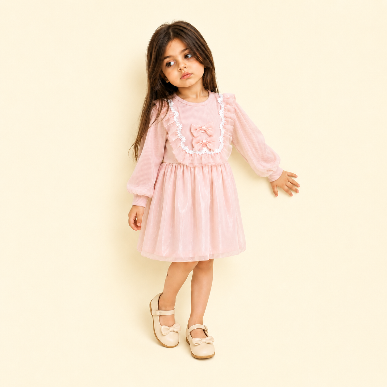 Girls Blush Organza Lace Winter Party Dress