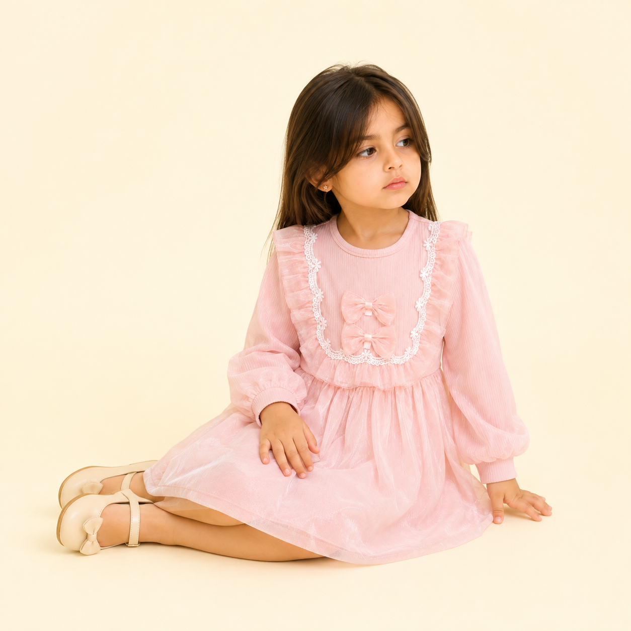 Girls Blush Organza Lace Winter Party Dress