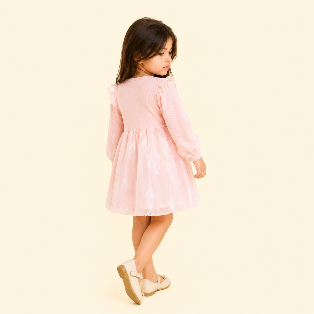 Girls Blush Organza Lace Winter Party Dress