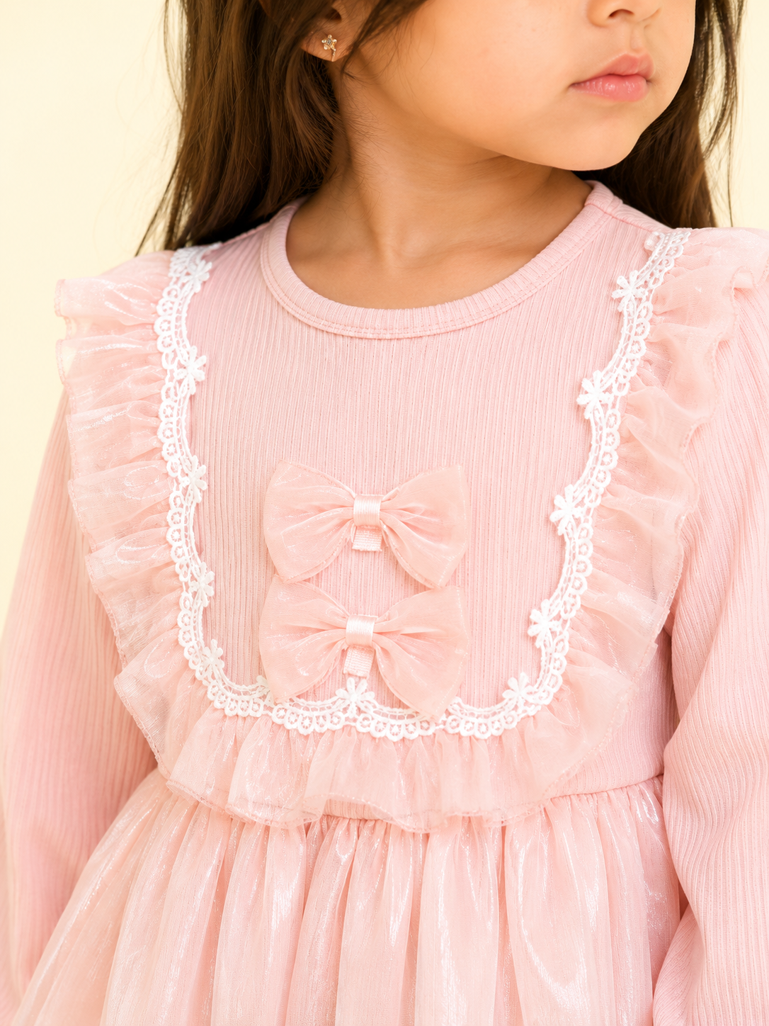 Girls Blush Organza Lace Winter Party Dress
