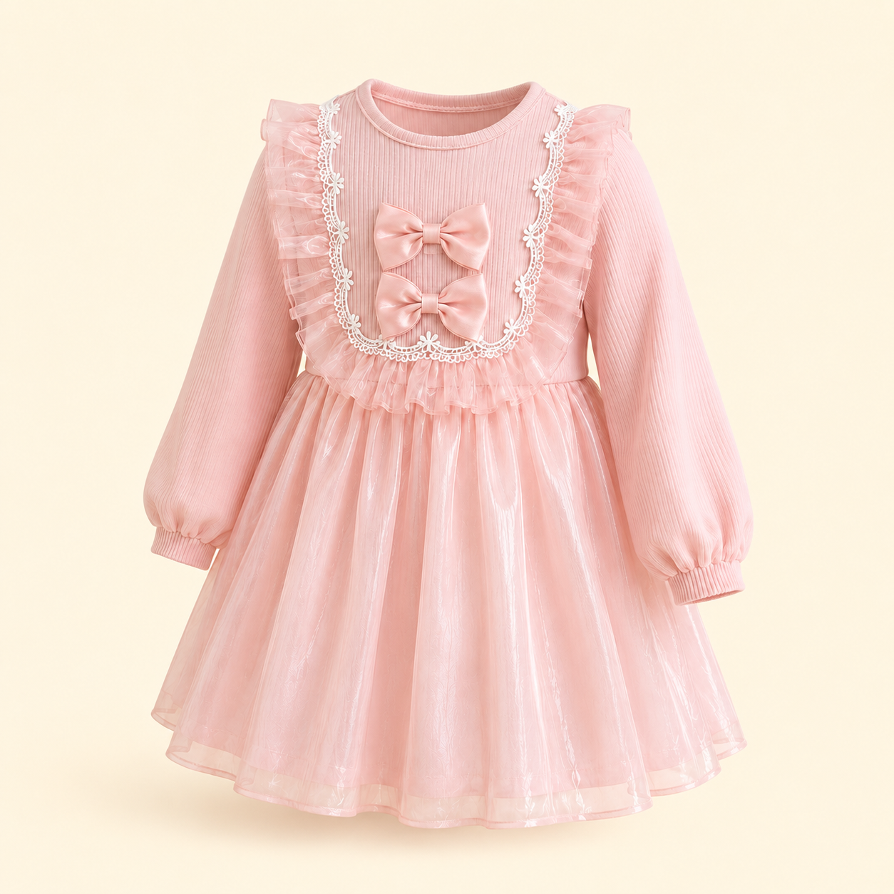 Girls Blush Organza Lace Winter Party Dress