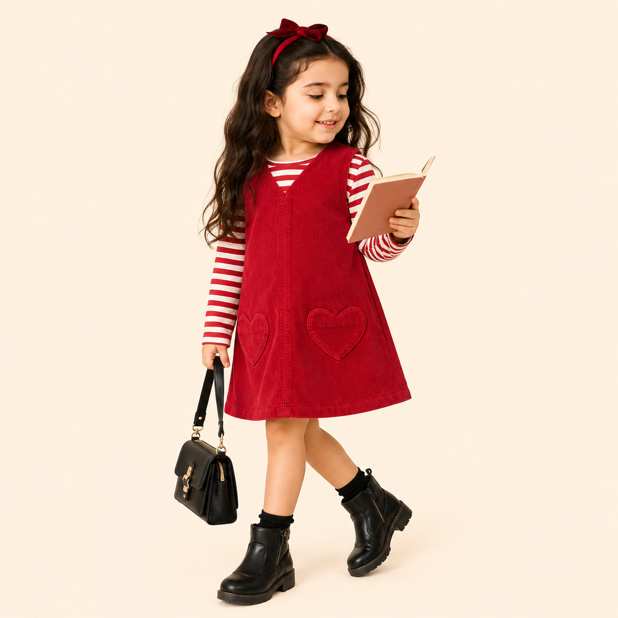 Blush Heart Pinafore & Cherry Cord Pinafore Pink