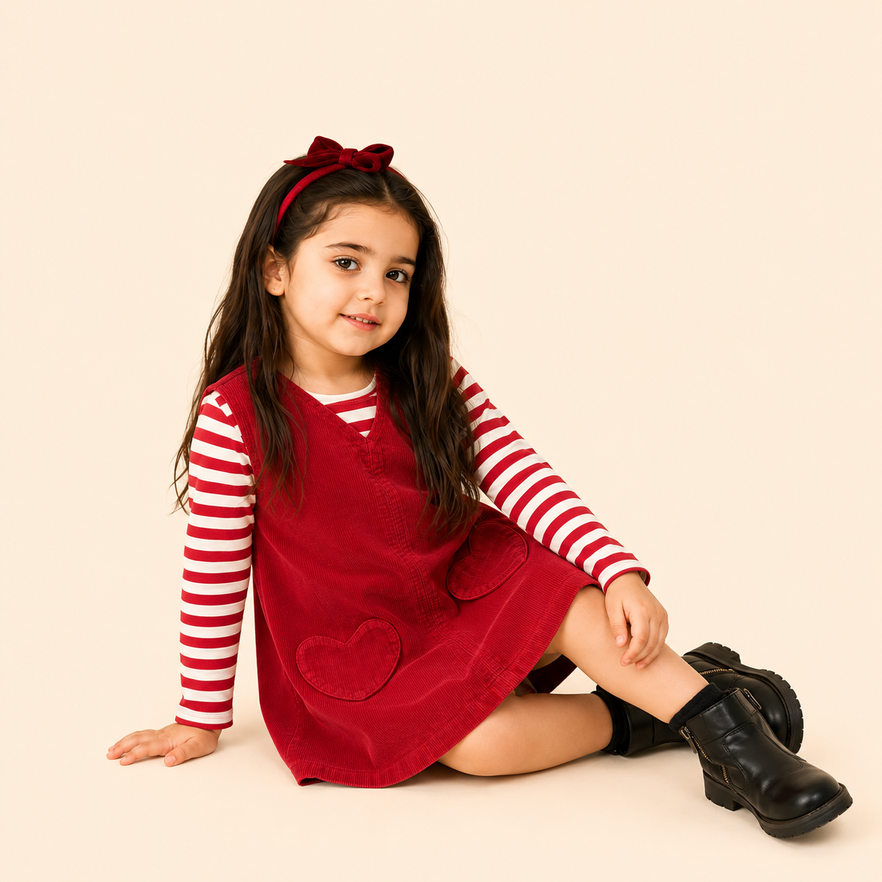 Blush Heart Pinafore & Cherry Cord Pinafore Pink