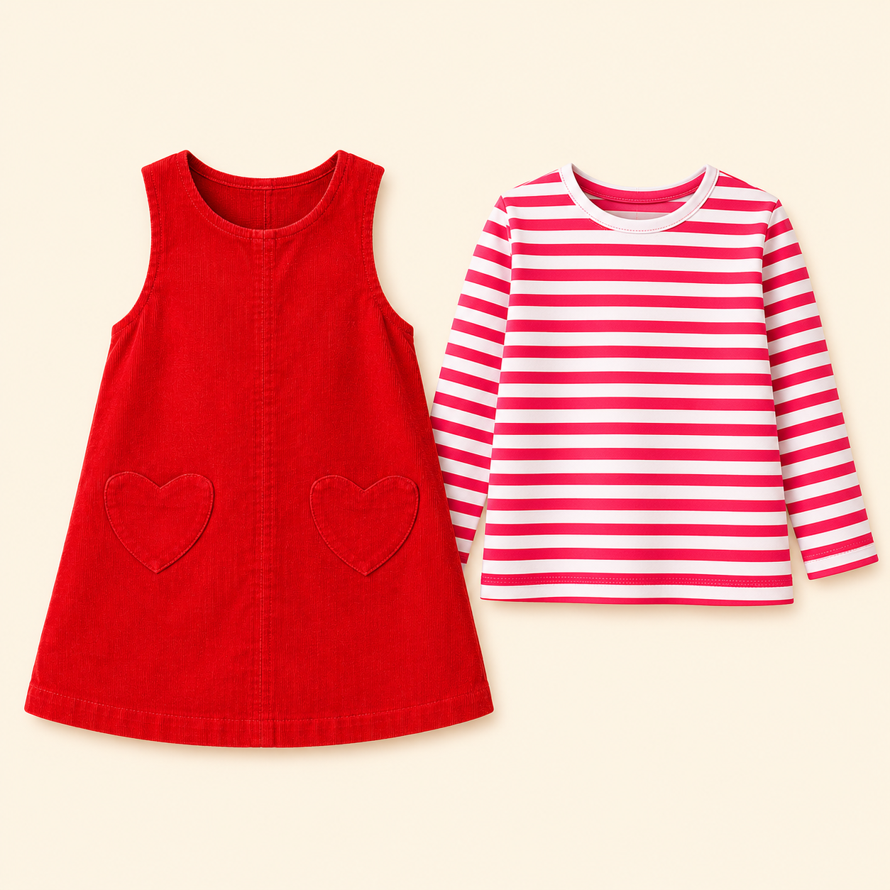 Blush Heart Pinafore & Cherry Cord Pinafore Pink