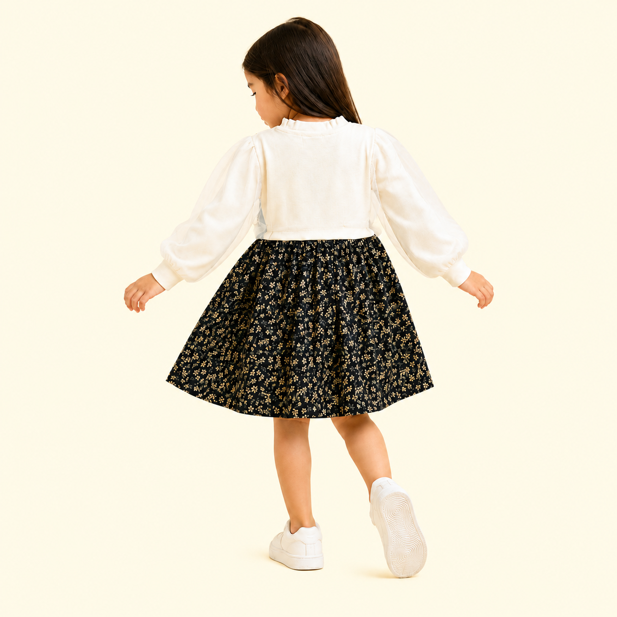 Girls Bunny Floral Winter Pinafore Dress
