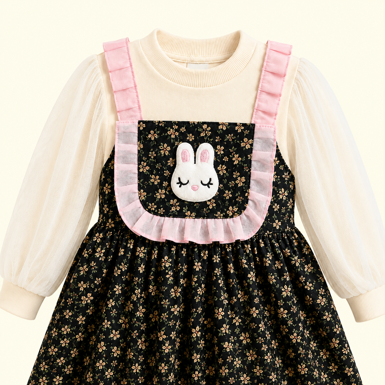 Girls Bunny Floral Winter Pinafore Dress