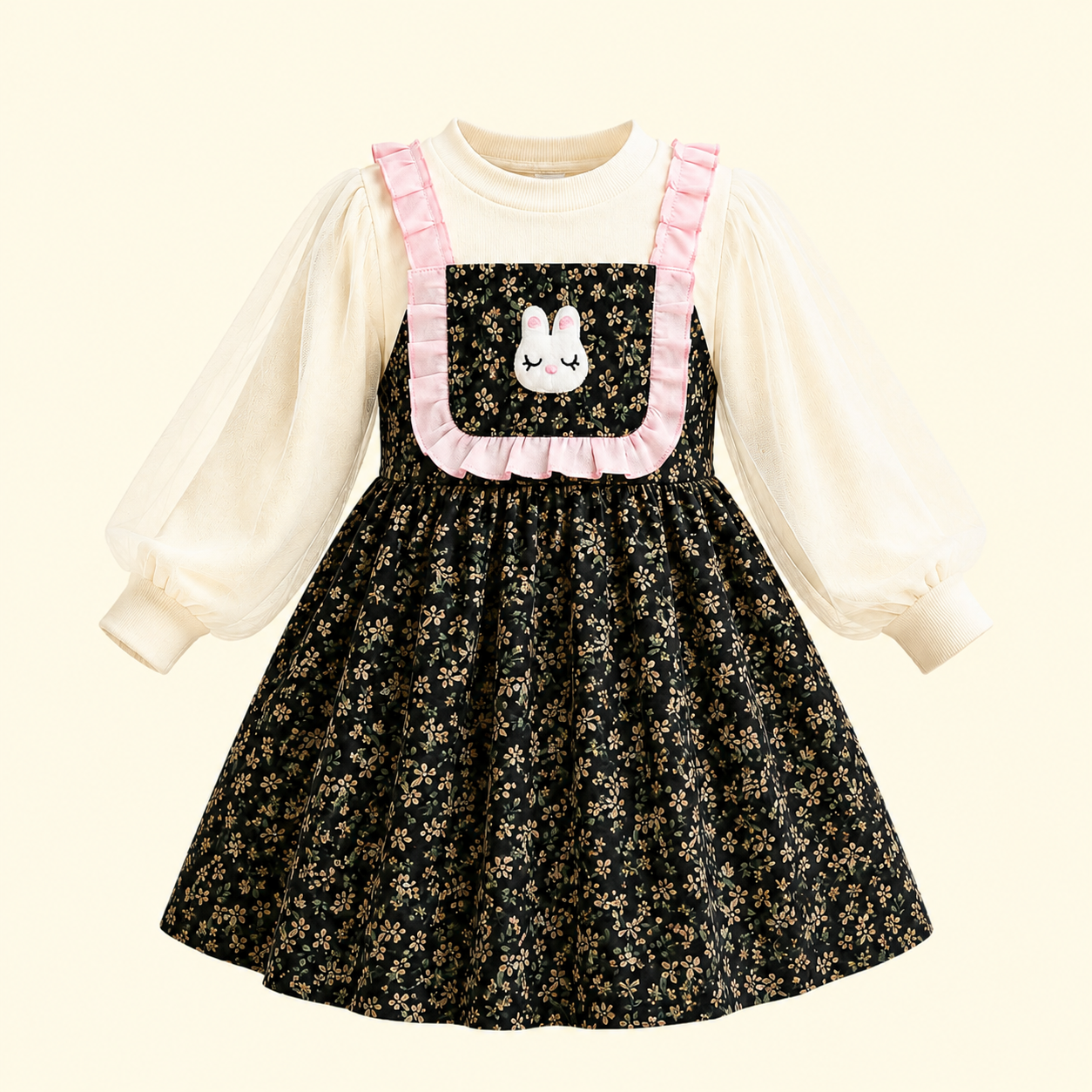 Girls Bunny Floral Winter Pinafore Dress