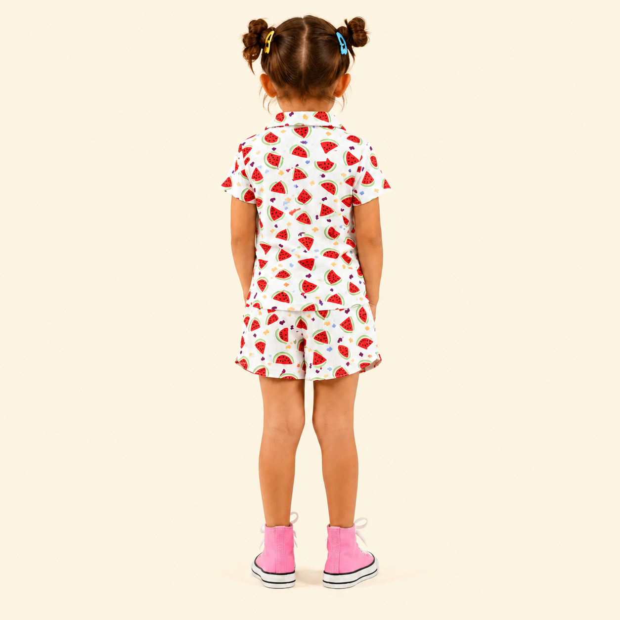 Girls Printed Cotton Co-Ord Set | Polo Collar T-Shirt with Shorts