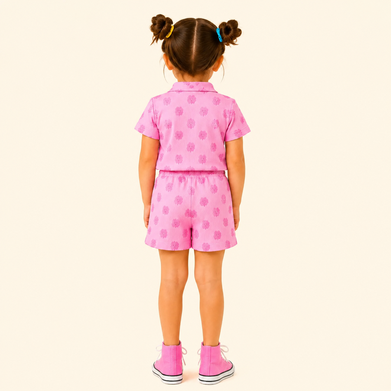 Girls Printed Cotton Co-Ord Set | Polo Collar T-Shirt with Shorts