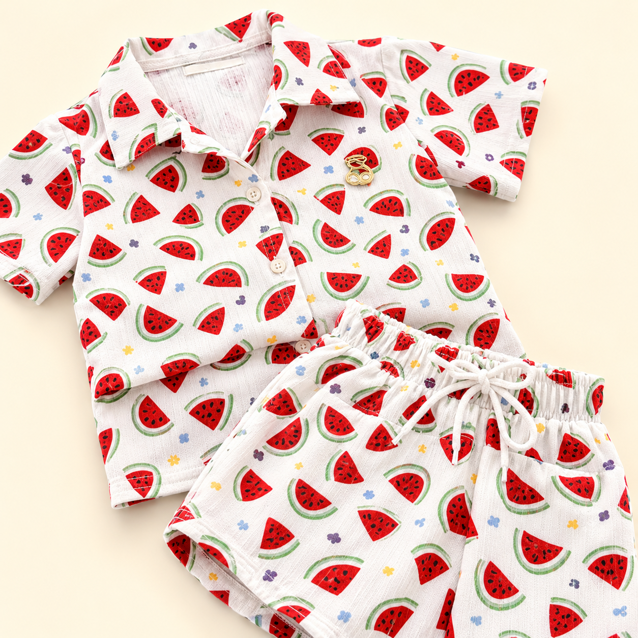 Girls Printed Cotton Co-Ord Set | Polo Collar T-Shirt with Shorts