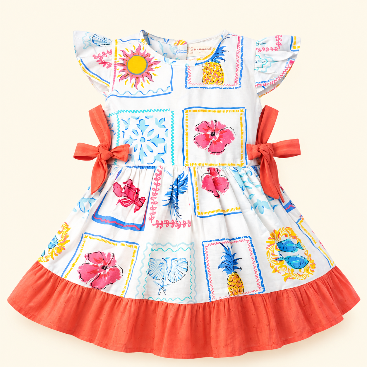 Coral Sunset Printed Cotton Frock for Baby Girls