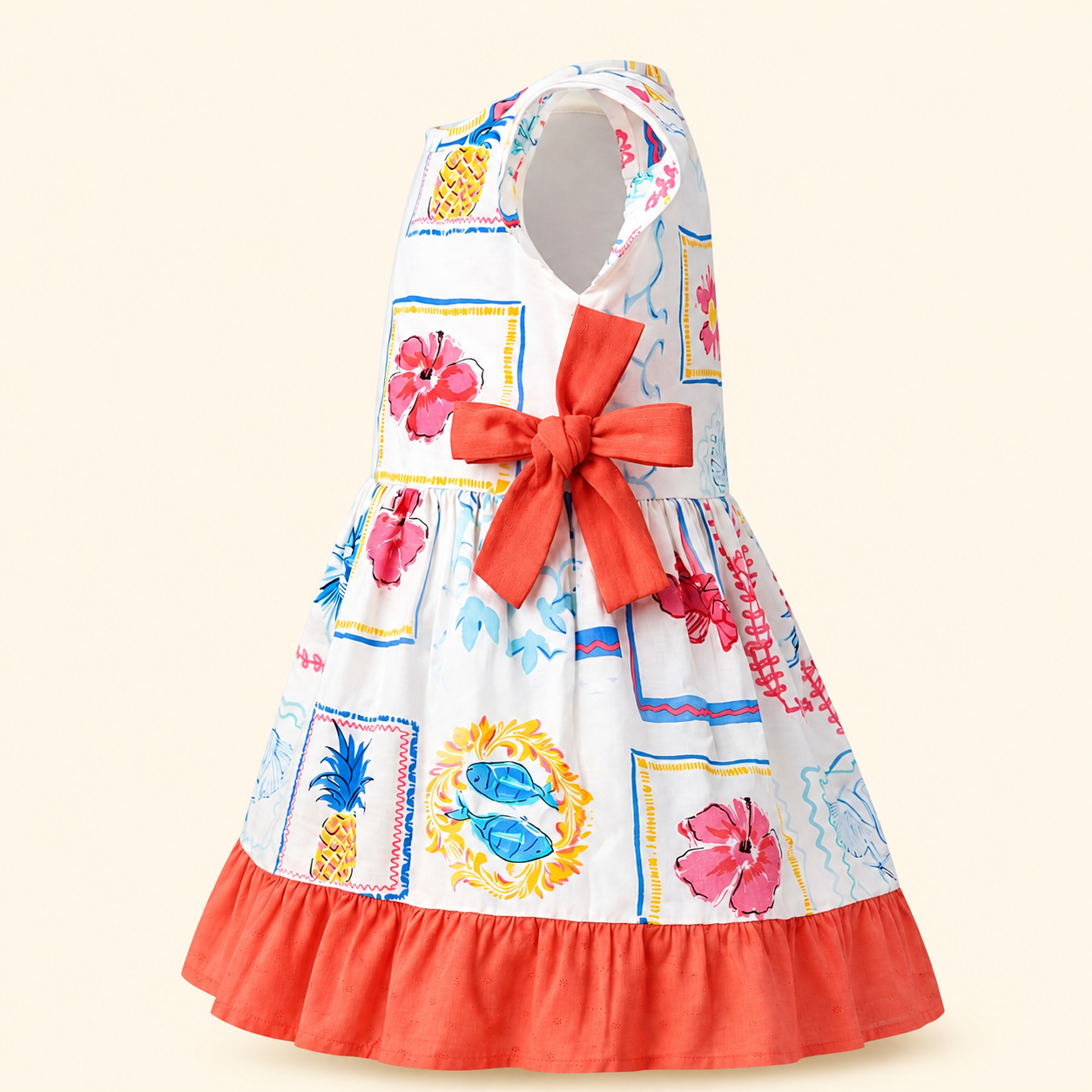 Coral Sunset Printed Cotton Frock for Baby Girls