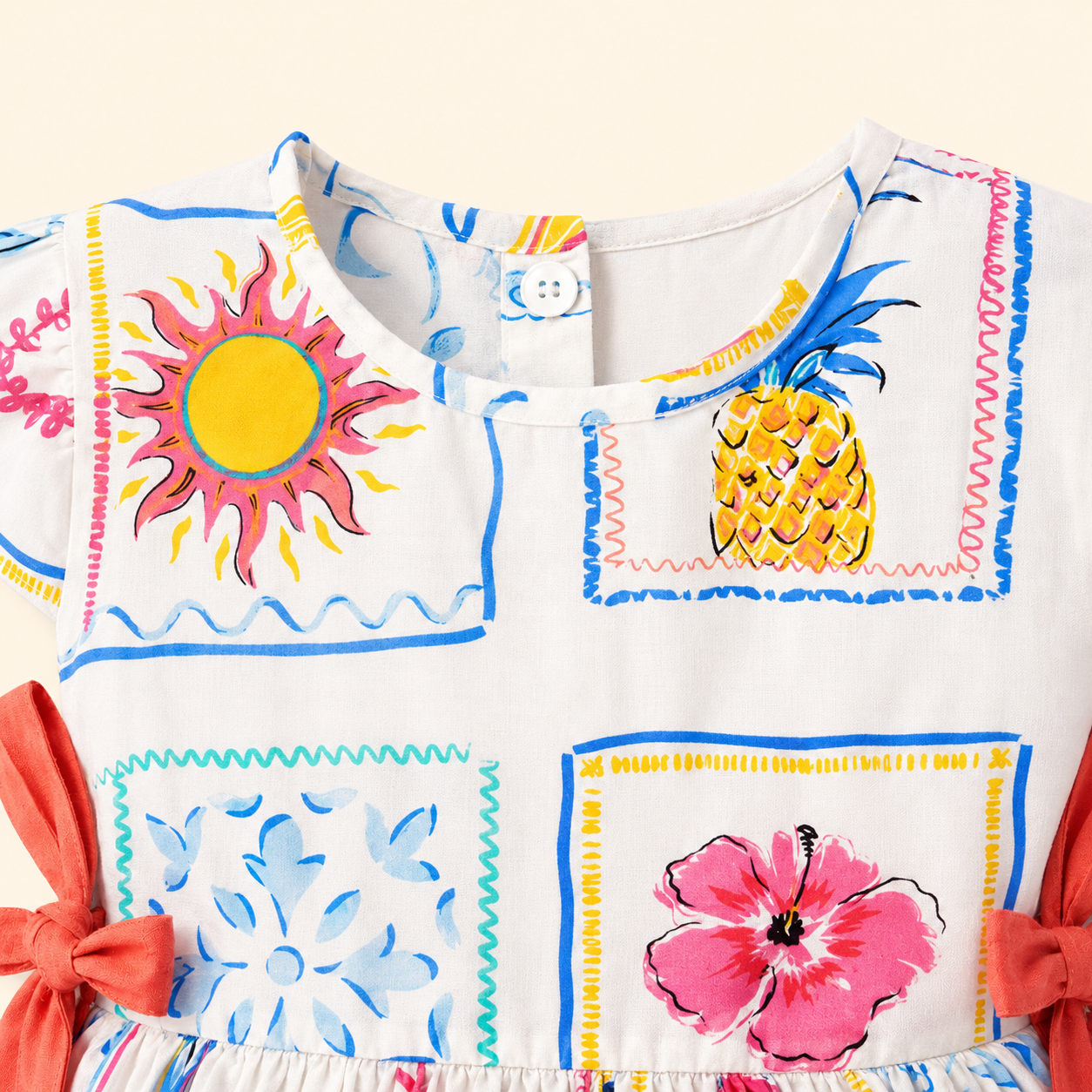 Coral Sunset Printed Cotton Frock for Baby Girls
