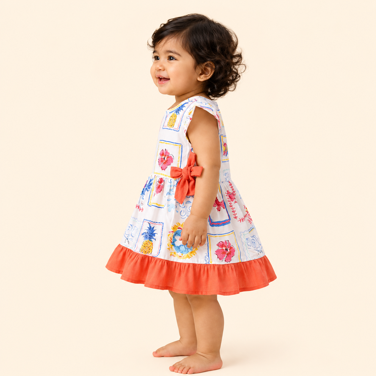 Coral Sunset Printed Cotton Frock for Baby Girls