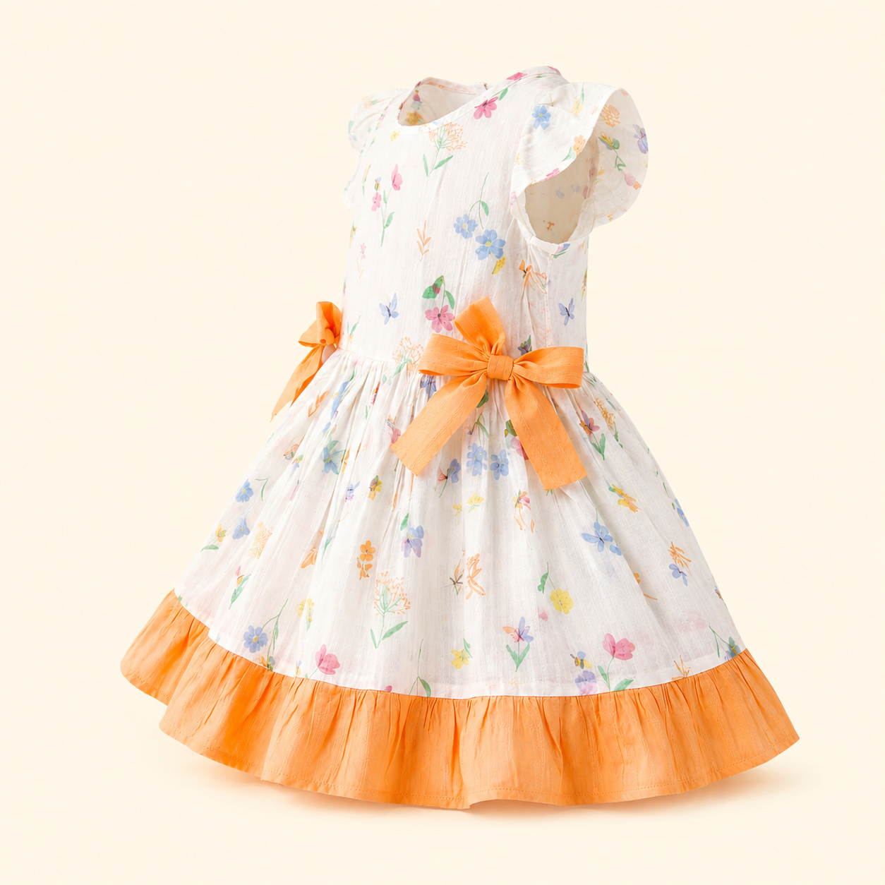 Coral Sunset Printed Cotton Frock for Baby Girls