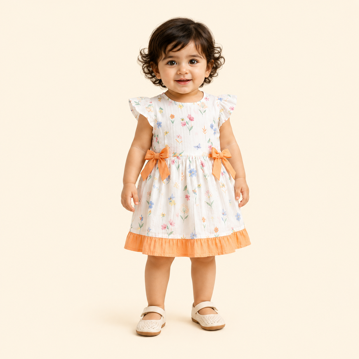 Coral Sunset Printed Cotton Frock for Baby Girls