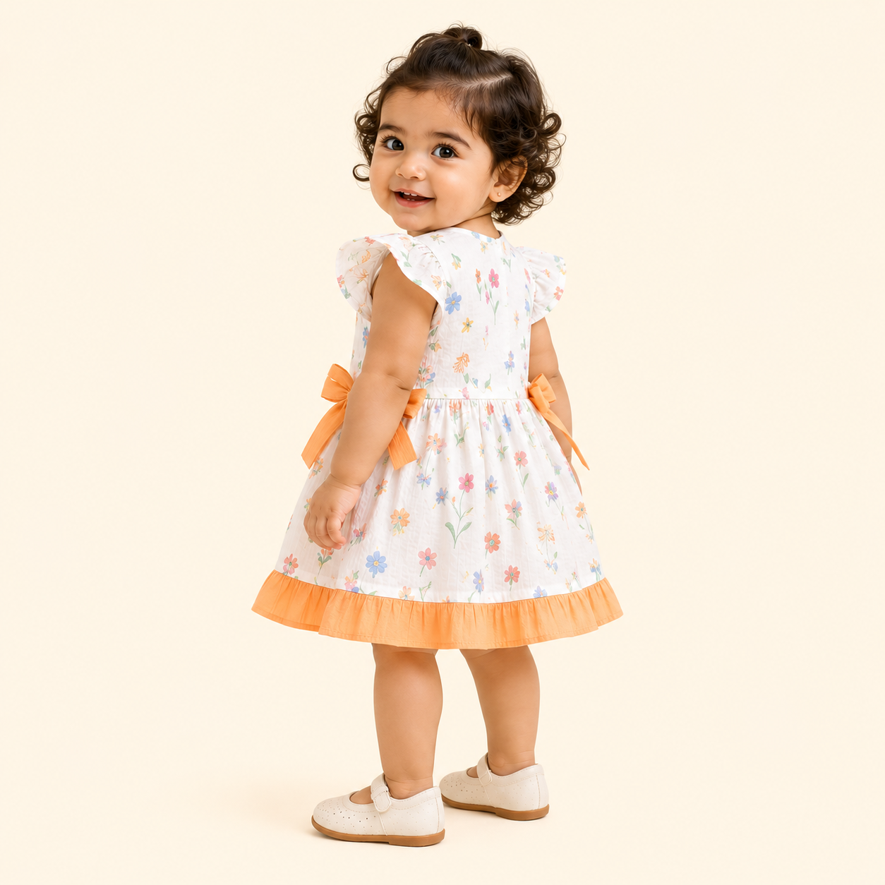 Coral Sunset Printed Cotton Frock for Baby Girls