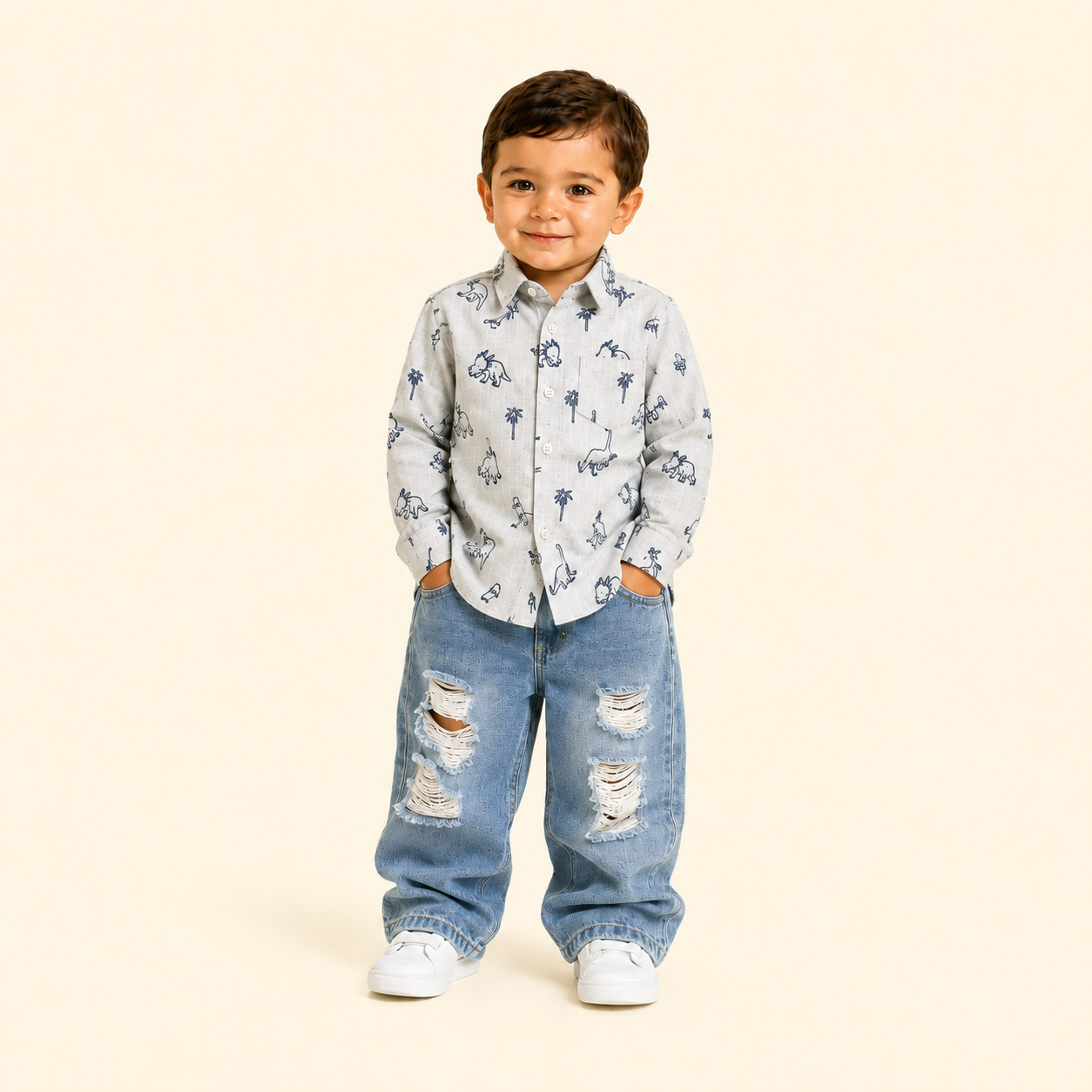 Dino Adventure Printed Cotton Shirt for Baby Boys