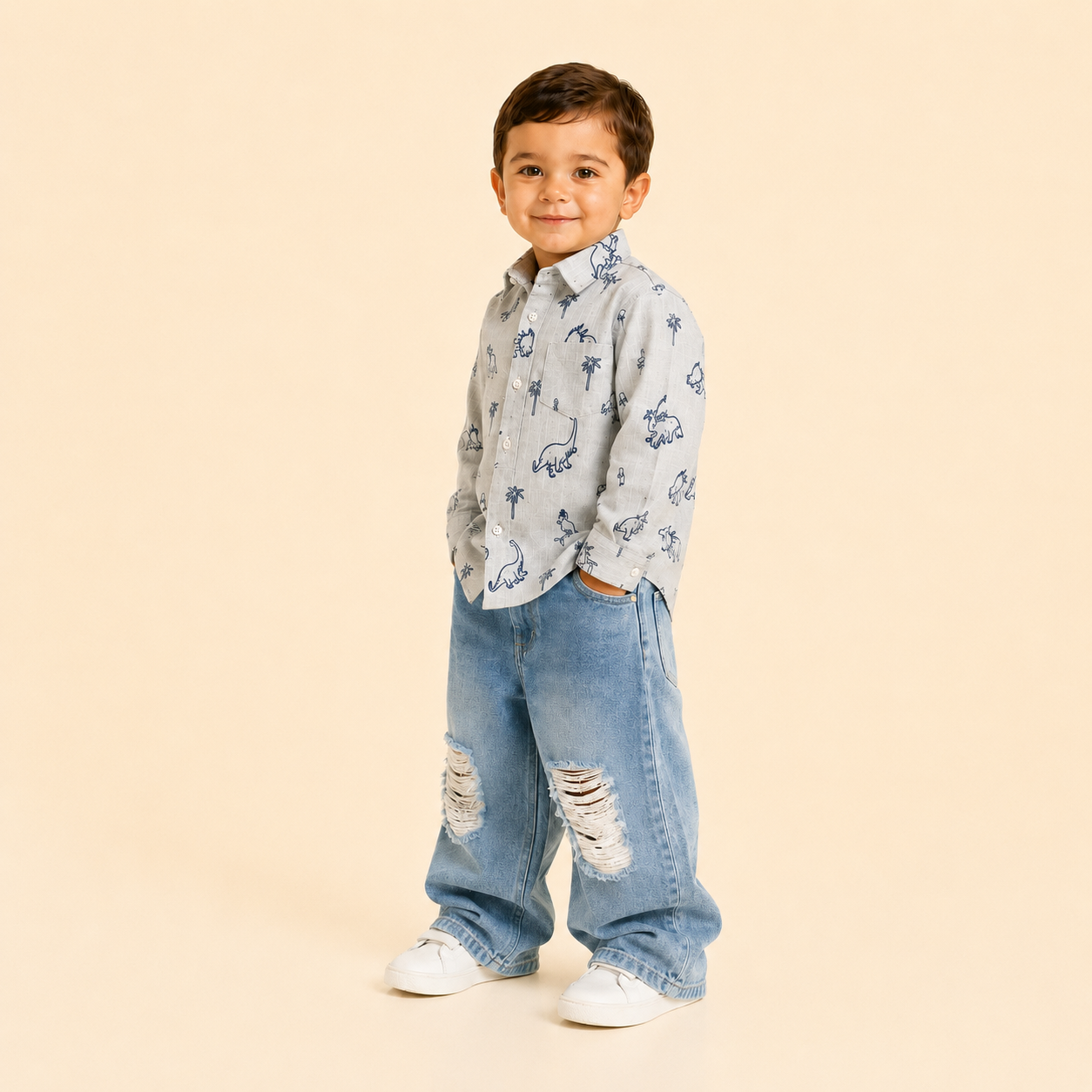 Dino Adventure Printed Cotton Shirt for Baby Boys