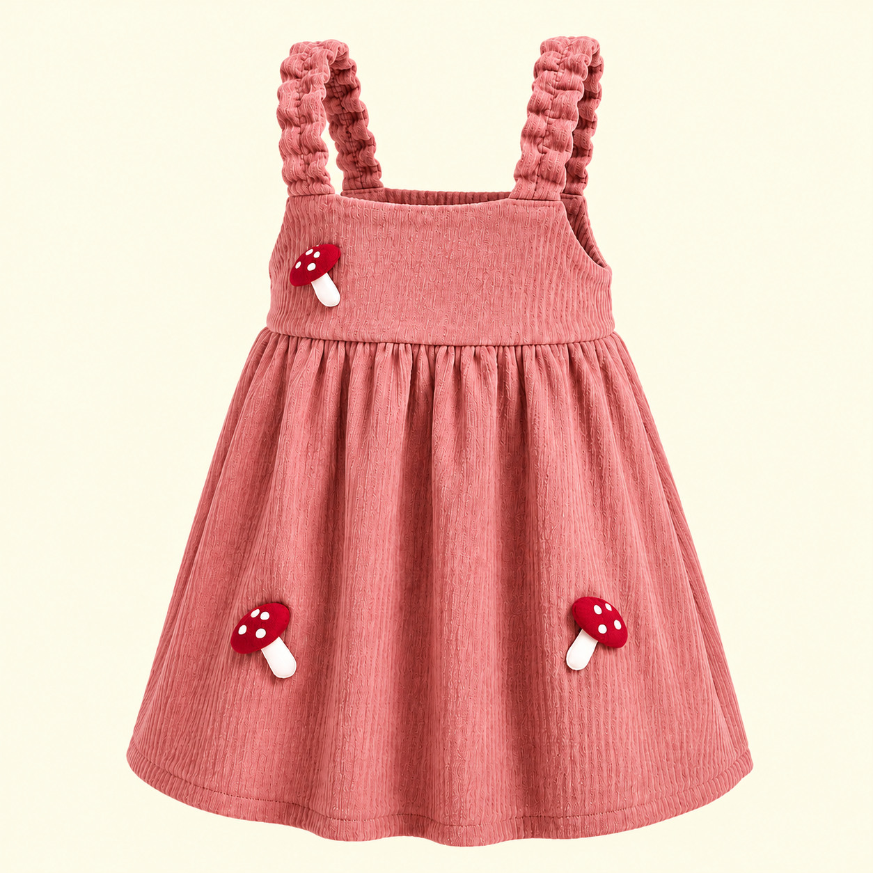 Girls Mushroom Corduroy Pinafore Dress with Puff Sleeve Top & Mushroom Sling Bag