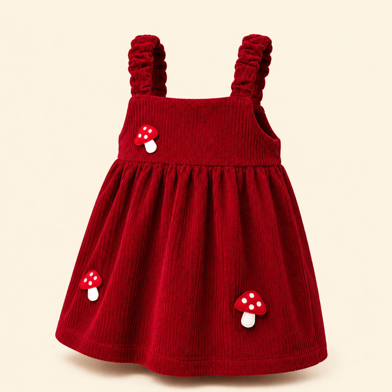 Girls Mushroom Corduroy Pinafore Dress with Puff Sleeve Top & Mushroom Sling Bag