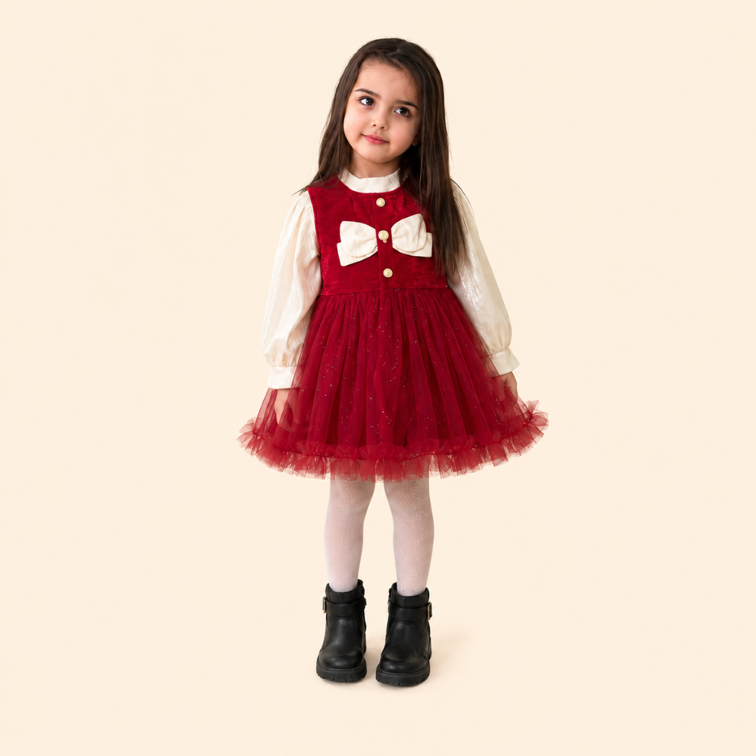 Girls Scarlet Bow Tulle Party Dress