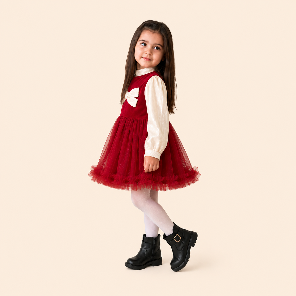 Girls Scarlet Bow Tulle Party Dress