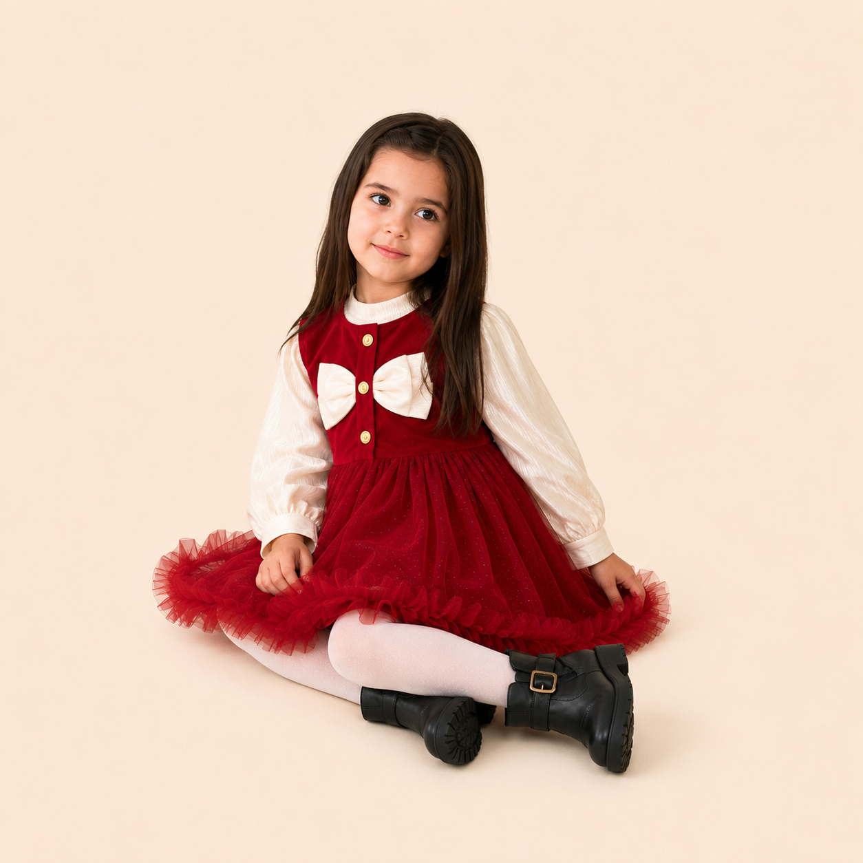 Girls Scarlet Bow Tulle Party Dress