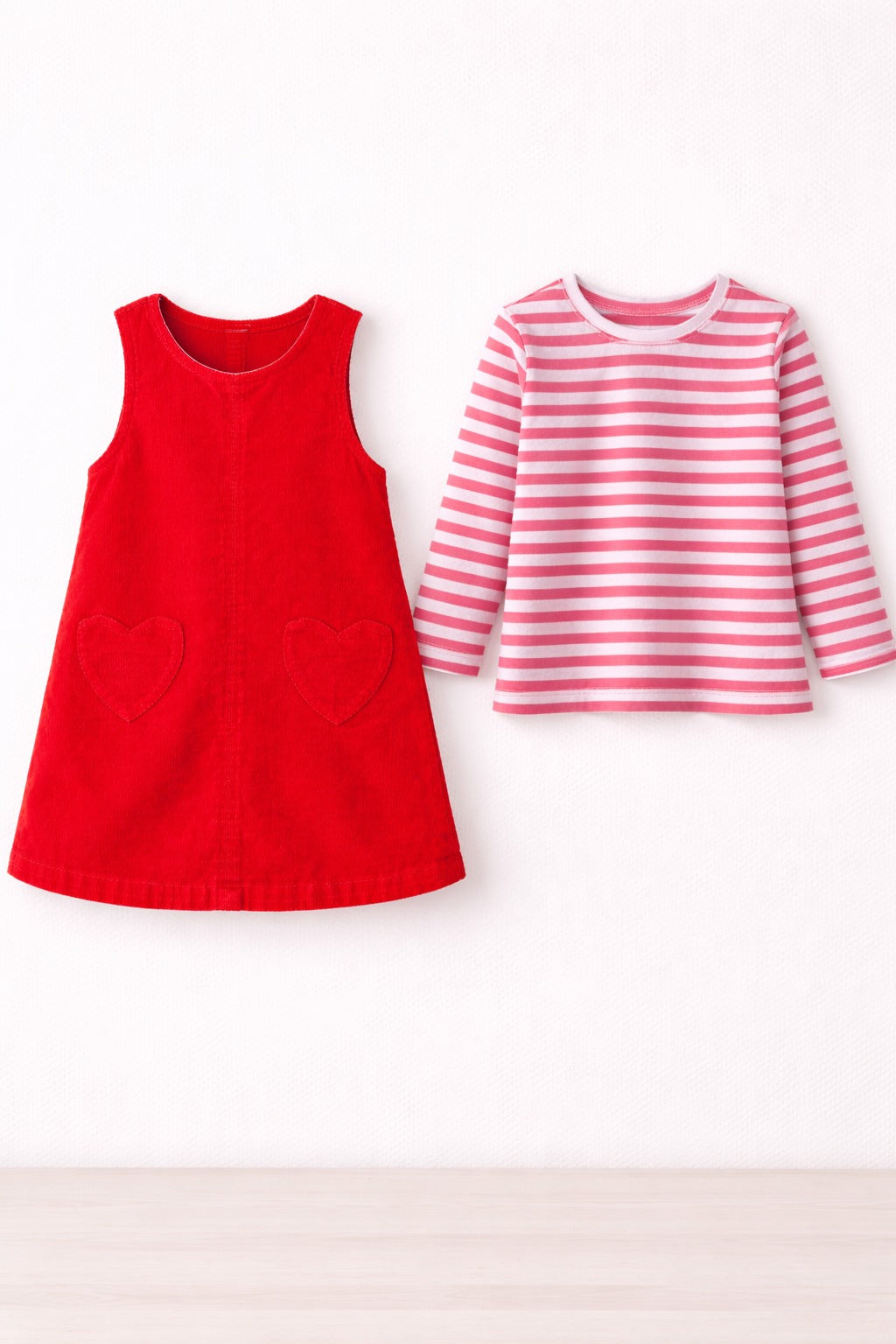 Blush Heart Pinafore & Cherry Cord Pinafore